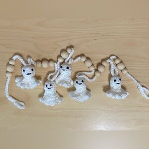 White crocheted Ghost garland with wooden beads  Halloween decor